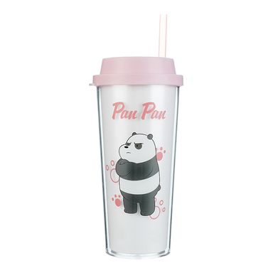 Vaso Con Bombilla We Bare Bears Panda Plástico Blanco 550 ml
