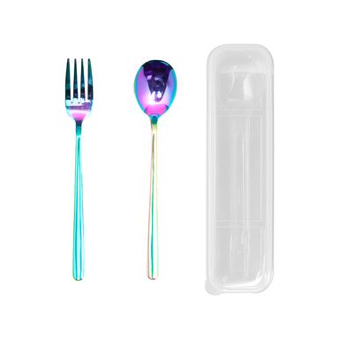 Set De Cubiertos - Cuchara / Tenedor - Colorful Efecto Tornasol Acero Inoxidable 2 Piezas