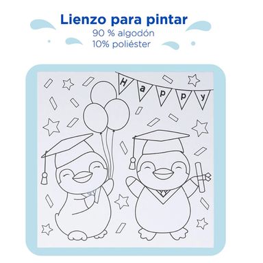 Kit De Pintura 10*10 Con 6 Colores Y 2 Pinceles Pingüino De Graduacion MINISO