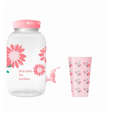 Botella Con Dispensador De  Agua Fria Para Picnic Sunrise Sunflower  MINISO Plástico Rosa 3.8 L 4 Piezas