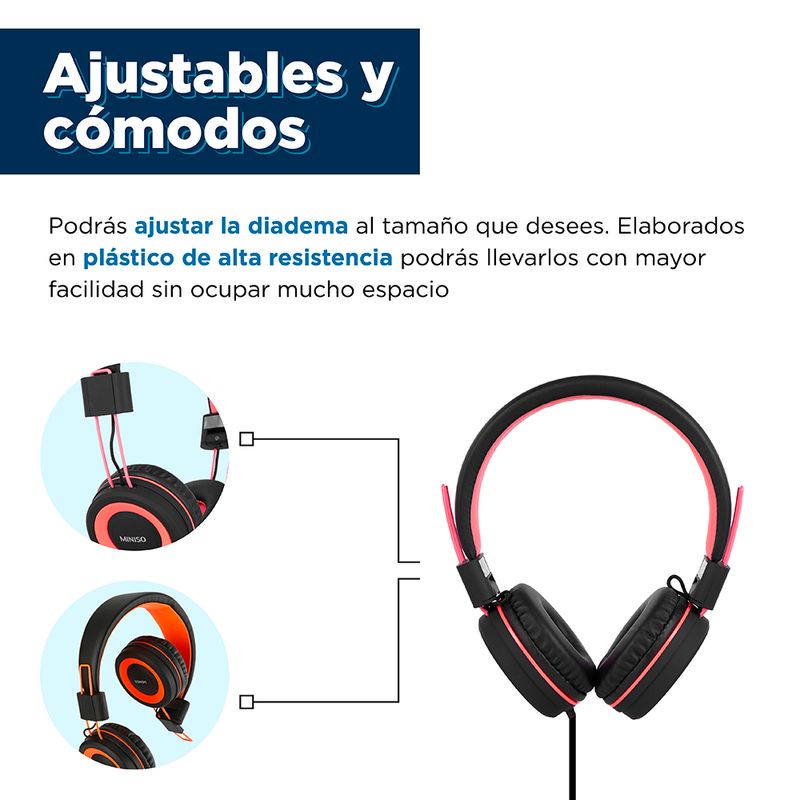 Audifonos De Diadema, De Cable, Naranja/Negro