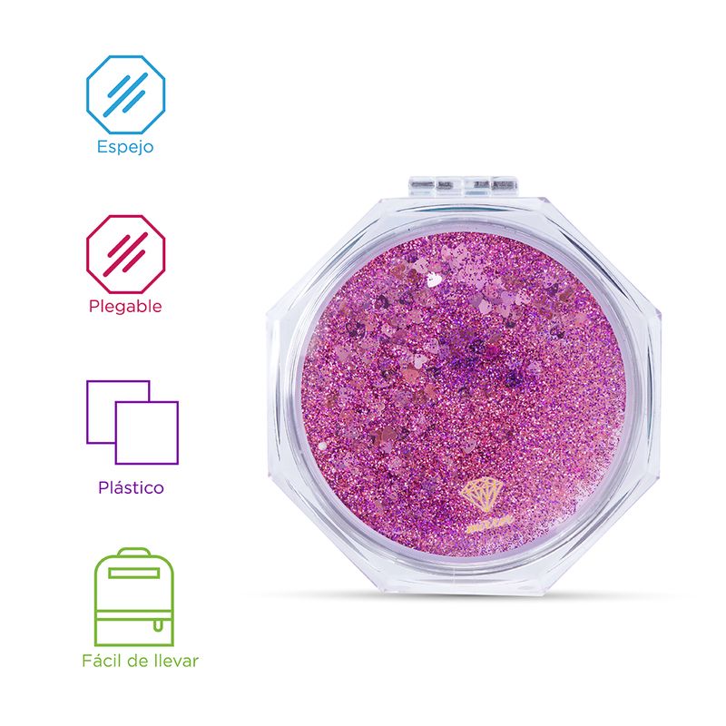 Espejo-Plegable-Hexagonal-Con-Brillantina-Miniso-Rosa-3-5984