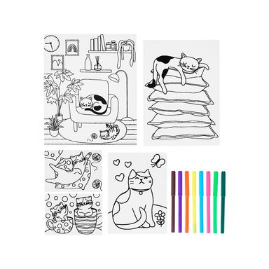 Set para Pintar con Ocho Plumones Gato de Casa  Gatos Terciopelo 20.3x25.4 cm 13 Piezas