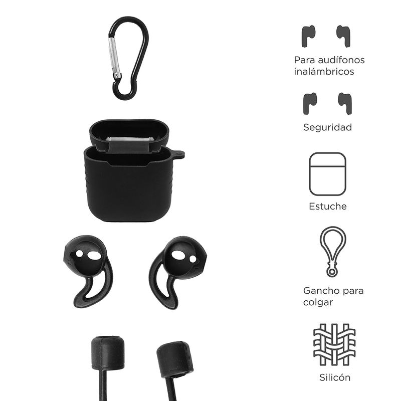 Estuche de Silicona Negro Para AirPods Pro 2 con gancho