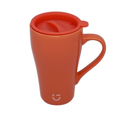 Taza con Tapa Porcelana Naranja 430 ml Miniso