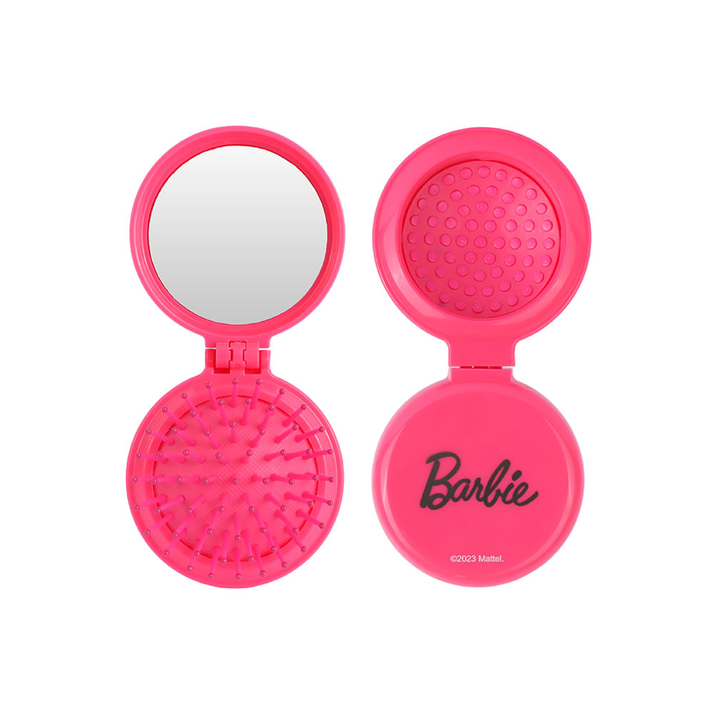 Cepillo Con Espejo Barbie Compacto Rosa
