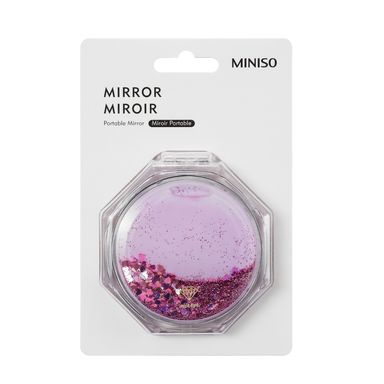 Espejo Plegable Hexagonal Con Brillantina Miniso Rosa
