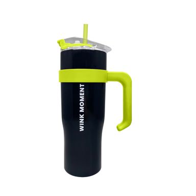 Vaso Con Tapa Y Popote Miniso Térmico Acero Inoxidable Negro 1600 ml