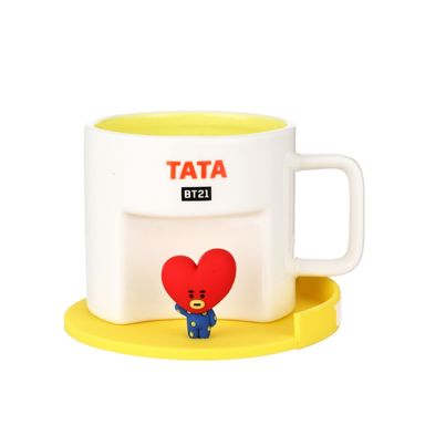 Taza Con Plato BT21 Tata Cerámica Amarilla 450 ml
