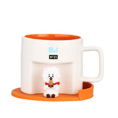 Taza Con Plato BT21 Rj Cerámica Naranja 450 ml