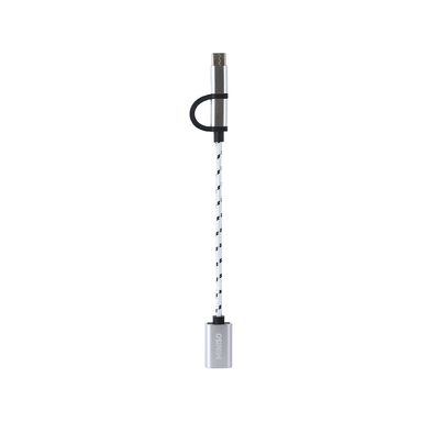 Cable De Carga Y Datos MINISO 2 En 1 Nailon Reforzado Plateado