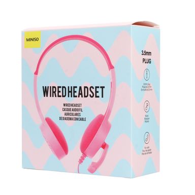 Audífonos De Diadema Con Cable MINISO Infantiles Sintéticos Rosas 3.5 mm