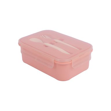 Contenedor De Alimentos Miniso En Forma Rectangular Con Cubiertos Rosa 1200 ml