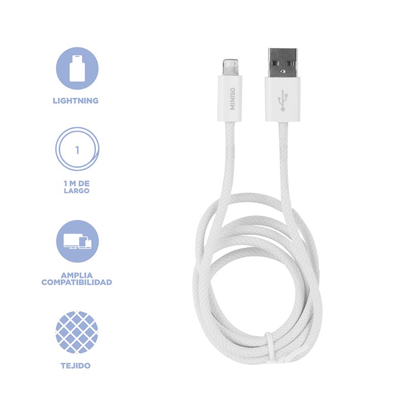 Cable-De-Carga-Y-Datos-Miniso-USB-A-Lightning-Nailon-Reforzado-Blanco-12W-3-26456
