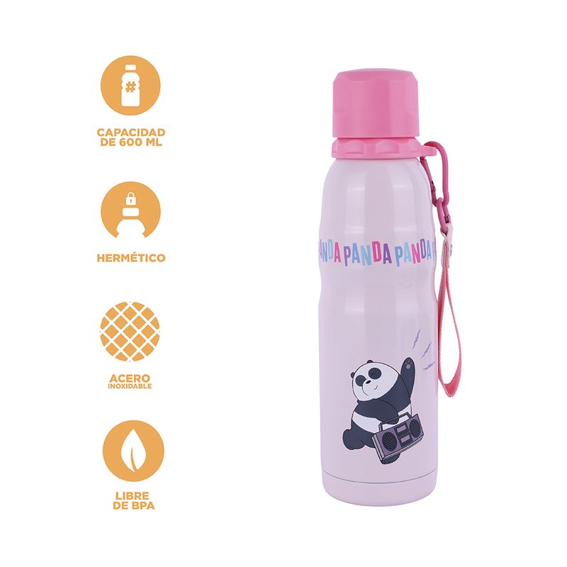 Termo-Con-Tapa-Enroscable-We-Bare-Bears-Panda-Music-Festival-Acero-Inoxidable-Rosa-600-ml-4-25380
