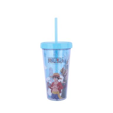 Vaso Con Tapa Y Popote One Piece Plástico Azul 420 ml