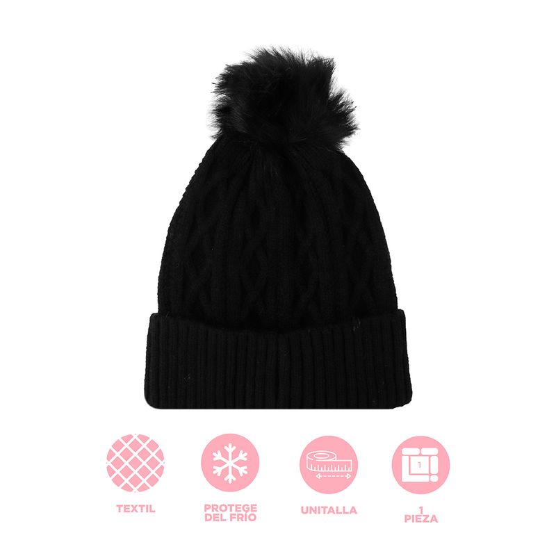 Gorro-De-Invierno-Tejido-Trenzado-Textil-Negro-57-cm-Unitalla-3-28658