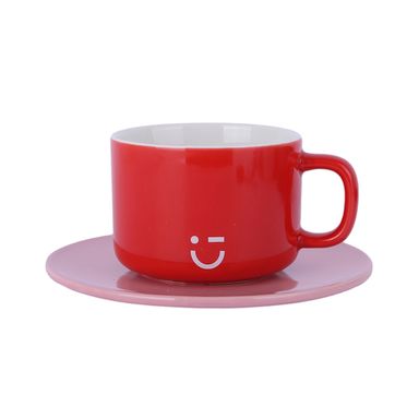 Taza Con Plato Miniso MINISO Rainbow Cerámica Roja 210 ml
