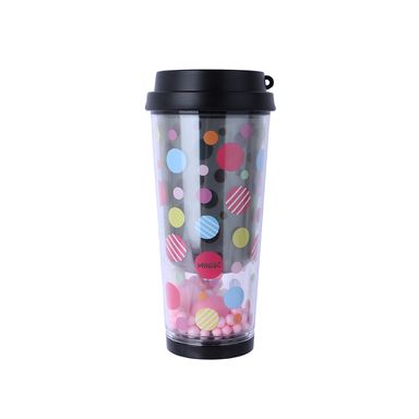 Vaso Con Tapa MINISO Dots Plástico Negro Doble Capa