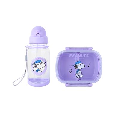 Kit Cilindro Y Contenedor De Alimentos Snoopy Sintéticos Lilas 450 ml, 360 ml 2 Piezas