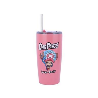 Vaso Con Tapa Y Popote One Piece Tony Tony Chopper Térmico Acero Inoxidable Rosa 530 ml