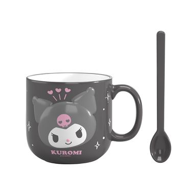 Taza Con Cuchara Sanrio Kuromi Cerámica Negra 450 ml