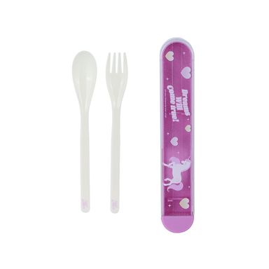 Kit De Cubiertos Con Estuche Unicornio Plástico Multicolor 2 Piezas