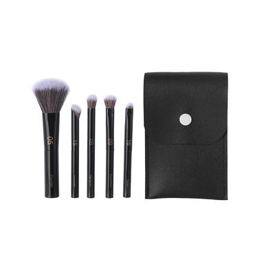 Kit Brochas De Maquillaje Con Funda Black Gold Sintéticas Negras 5 Piezas