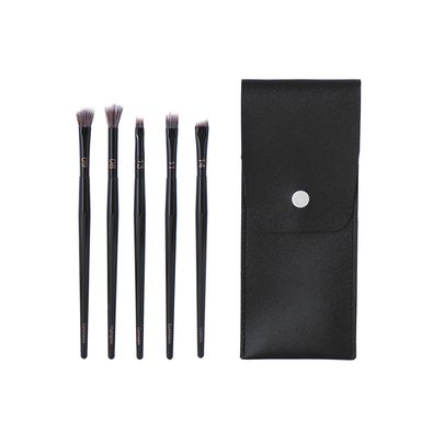 Kit Brochas De Maquillaje Con Funda Black Gold Sintéticas Negras Minimalistas 5 Piezas