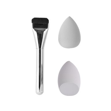 Kit Brocha & Esponjas De Maquillaje Silver & Gray Sintéticas 3 Piezas