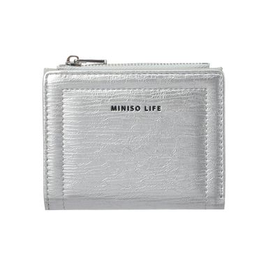 Cartera Para Mujer Semiarrugada Sintética Plateada 11x9 cm