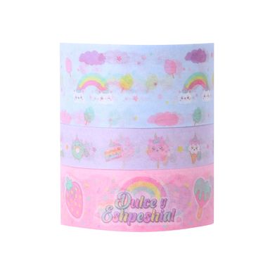 Set Cintas Adhesivas Mis Pastelitos Washi Multicolor 2x300 cm, 1x300 cm, 1.5x300 cm 3 Piezas
