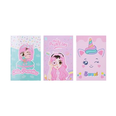 Set Libretas Mis Pastelitos Pasta Suave Multicolor 7.2x10.5 cm 24 Hojas 3 Piezas