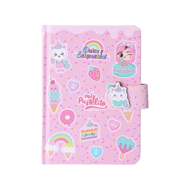 Libreta Mis Pastelitos Pasta Dura Rosa 13.9x9.9 cm 80 Hojas Rayas