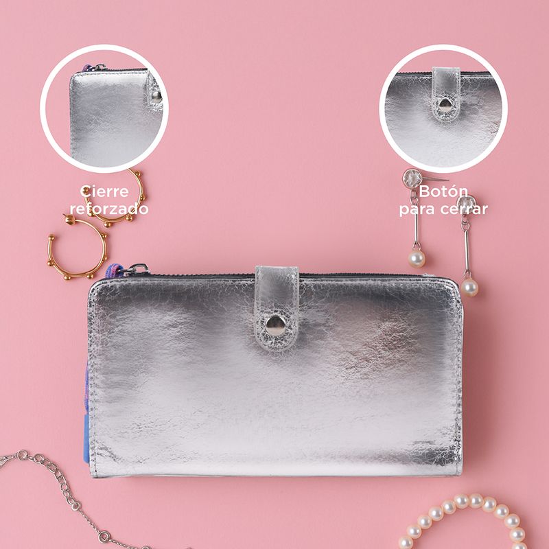 Cartera-Larga-Para-Mujer-Metalizada-Sint-tica-Plateada-19x11-cm-5-30384