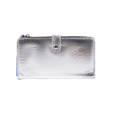 Cartera Larga Para Mujer Metalizada Sintética Plateada 19x11 cm