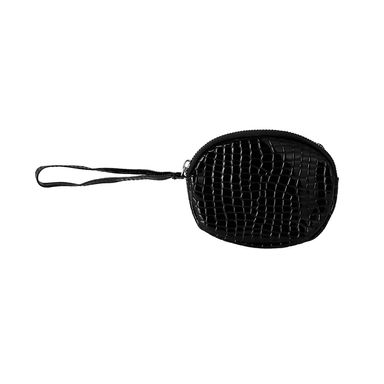 Monedero Con Correa Tipo Piel De Cocodrilo Sintético Negro 13x10x2 cm