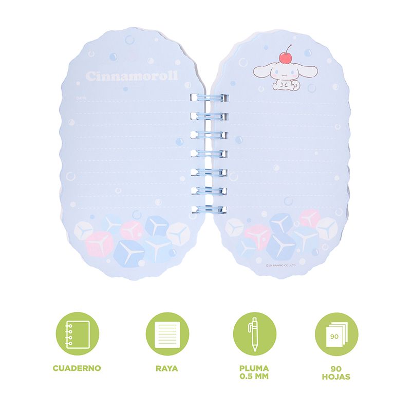Mini-Libreta-De-Espiral-Con-Pluma-Sanrio-Cinnamoroll-Azul-9-8x17-2-cm-90-Hojas-Rayas-3-30886