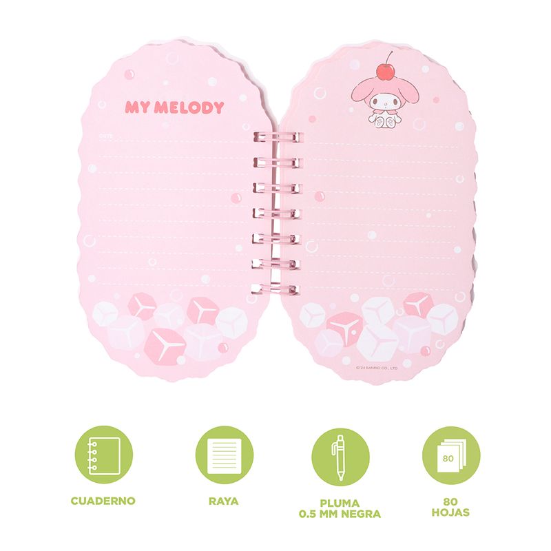 Mini-Libreta-De-Espiral-Con-Pluma-Sanrio-My-Melody-Rosa-9-8x17-2-cm-90-Hojas-Rayas-3-30887