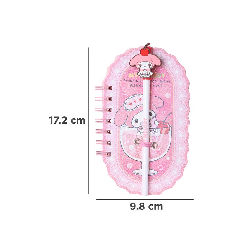 Mini-Libreta-De-Espiral-Con-Pluma-Sanrio-My-Melody-Rosa-9-8x17-2-cm-90-Hojas-Rayas-4-30887