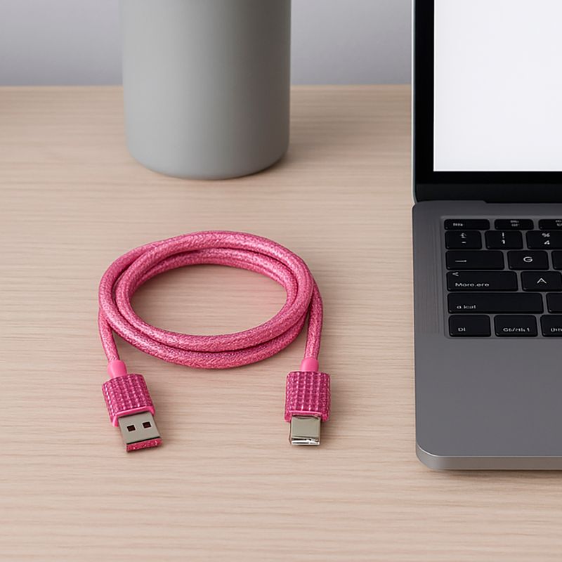 Cable-De-Carga-R-pida-Y-Datos-USB-A-Tipo-C-Nailon-Reforzado-Rosa-1-m-25-W-Diamond-Like-2-30894