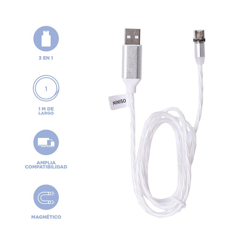 Cable-De-Carga-R-pida-Y-Datos-3-En-1-Nailon-Reforzado-Plateado-1-m-10-W-Entradas-Magn-ticas-3-30895