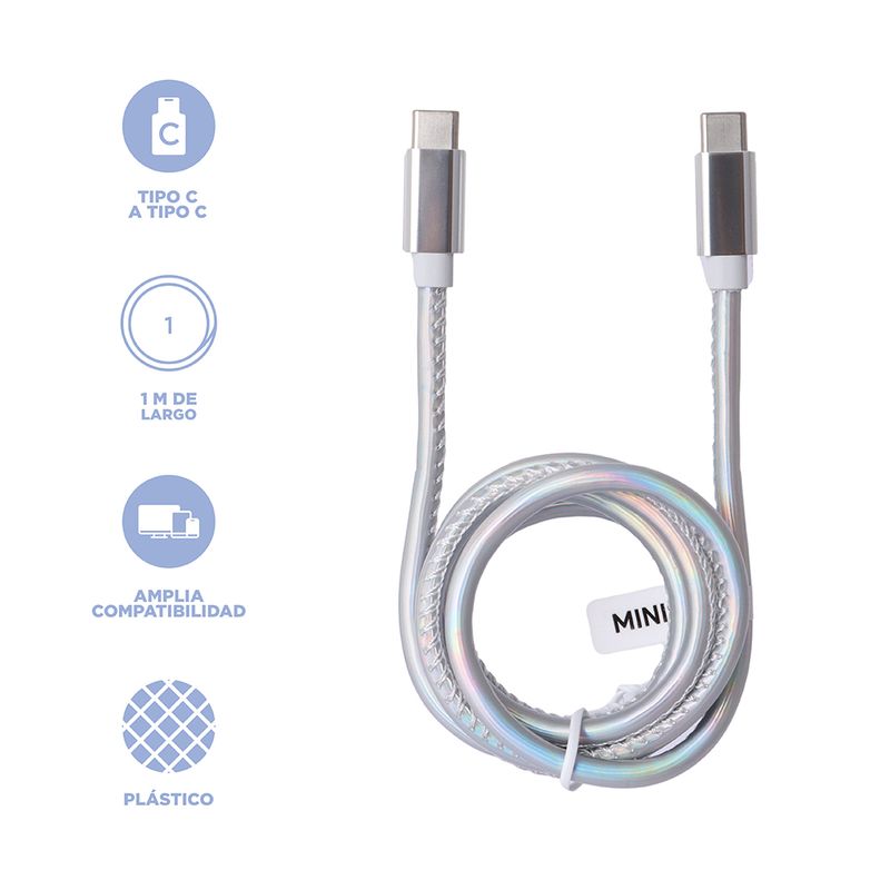 Cable-De-Carga-R-pida-Y-Datos-Tipo-C-Nailon-Reforzado-Plateado-1-m-60-W-4-30899