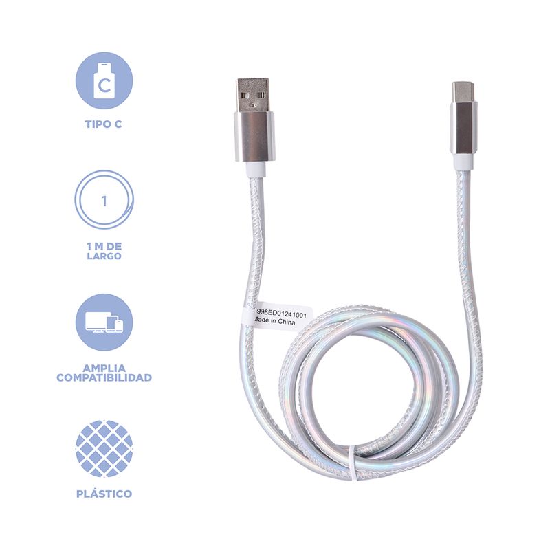 Cable-De-Carga-R-pida-Y-Datos-USB-A-Tipo-C-Sint-tico-Plateado-1-m-27-W-3-30900