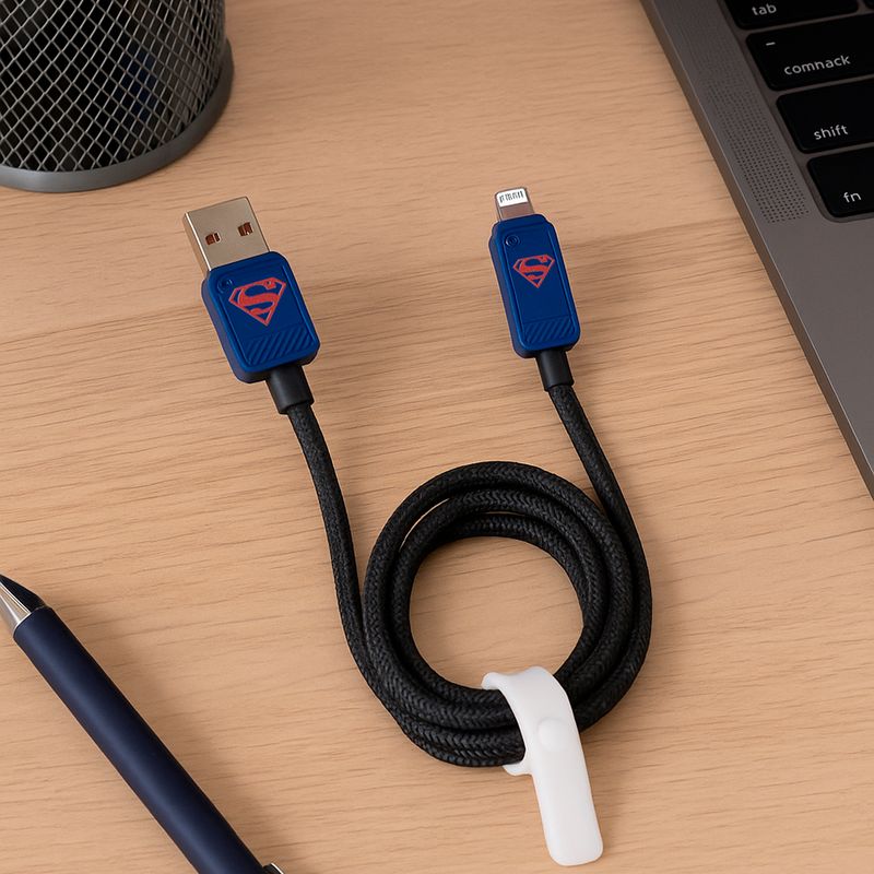 Cable-De-Carga-Super-R-pida-Y-Datos-DC-Superman-USB-A-Lightning-Nailon-Reforzado-Negro-1-m-12-W-2-30977