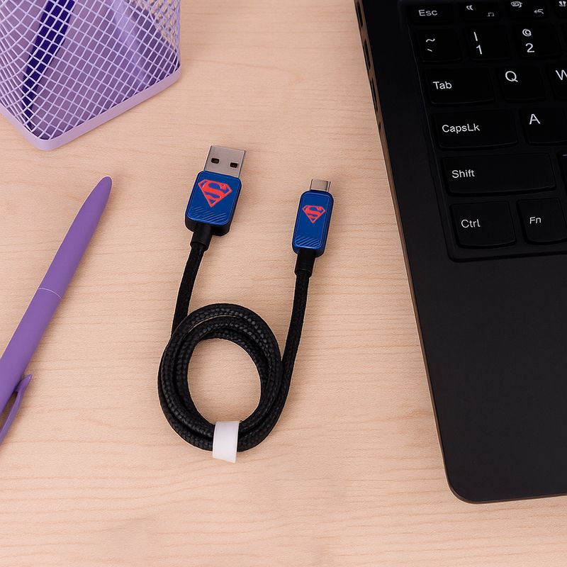 Cable-De-Carga-Super-R-pida-Y-Datos-DC-Superman-USB-A-Tipo-C-Nailon-Reforzado-Negro-1-m-66-W-2-30979