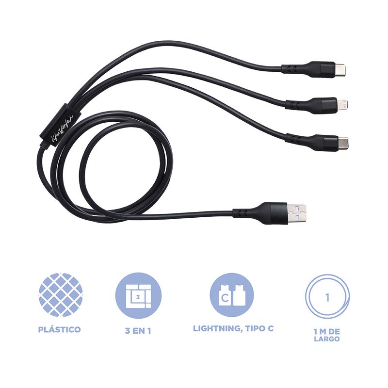 Cable-De-Carga-R-pida-Life-Is-For-Fun-Sint-tico-Negro-1-m-15-W-Multiconector-3-31005