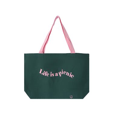 Bolsa De Compras Estampado Tipográfico Textil Verde 50x12x33 cm