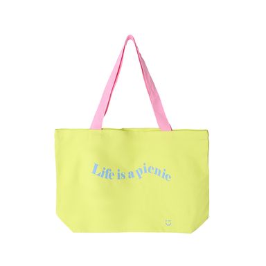 Bolsa De Compras Estampado Tipográfico Textil Amarilla 50x12x33 cm