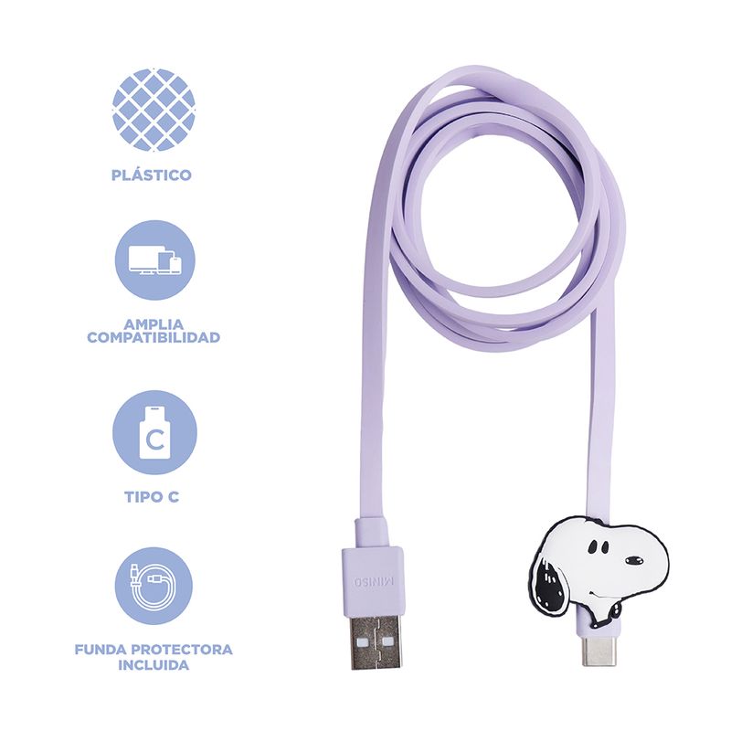 Cable-De-Carga-Y-Datos-USB-A-Tipo-C-Snoopy-Vintage-Lila-3-31454